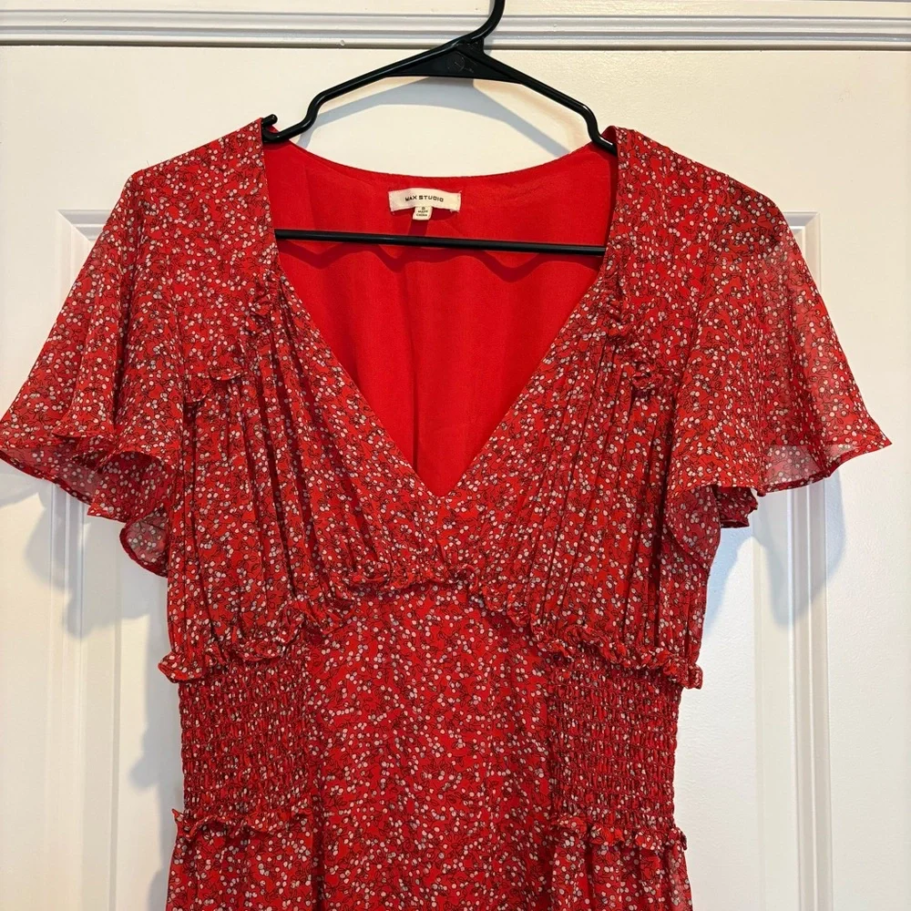 Max Studio Dress Red Floral | size small - Picture 2 of 5